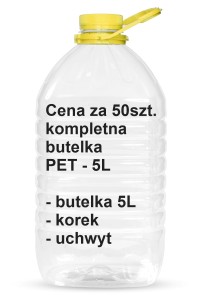 Butelka PET 5L z korkiem i uchwytem 50 szt.