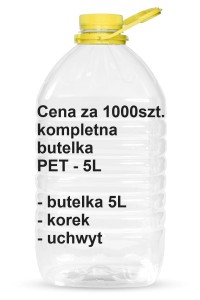 Plastikowa butelka PET 5L + nakrętka i uchwyt 1000 szt.